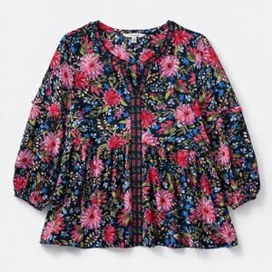 Boho Bohemian Floral Tunic Rainbow Jewel-tone Maximalist Cottagecore Coquette